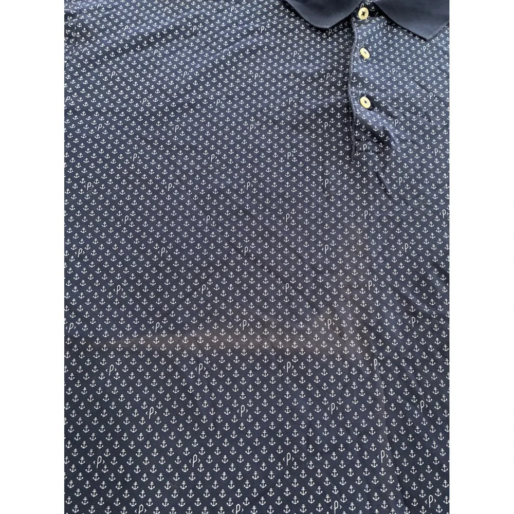 Polo Ralph Lauren Mens 3XB Navy Blue Anchor Print Mesh Polo Shirt Big & Tall